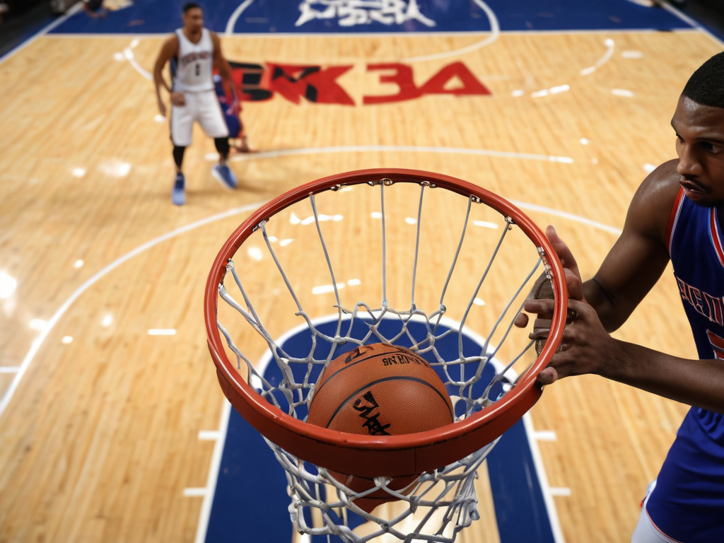 NBA篮球比赛中球员在篮下完成进攻的比赛画面